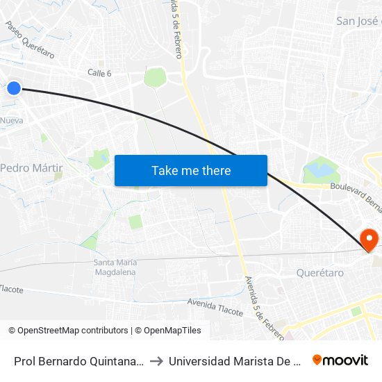 Prol Bernardo Quintana Y Cedro to Universidad Marista De Querétaro map