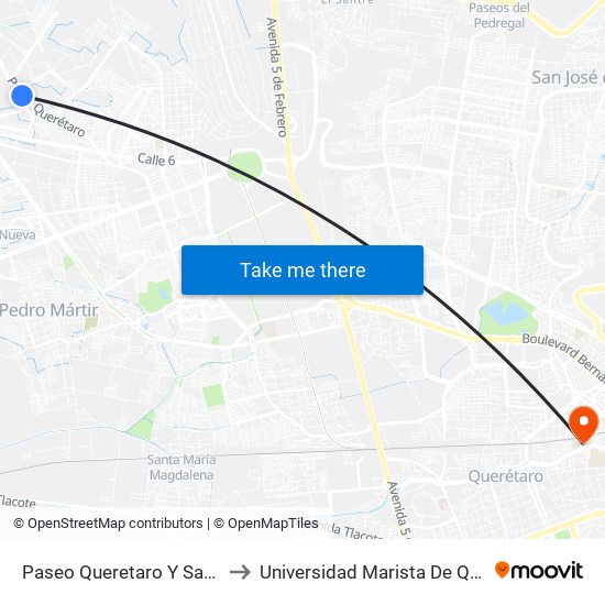 Paseo Queretaro Y San Daniel to Universidad Marista De Querétaro map
