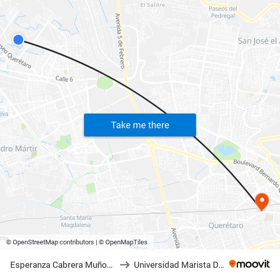 Esperanza Cabrera Muñoz Y San Rafael to Universidad Marista De Querétaro map