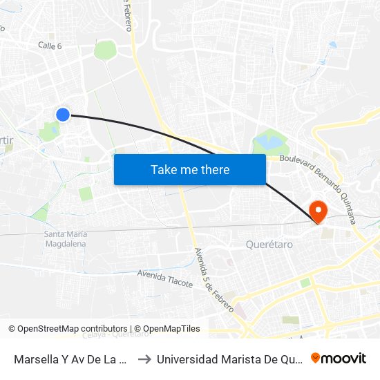 Marsella Y Av De La Fuente to Universidad Marista De Querétaro map