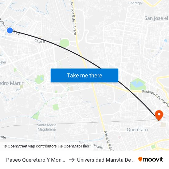 Paseo Queretaro Y Monte Caseros to Universidad Marista De Querétaro map