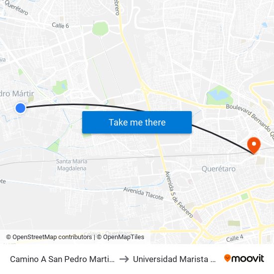 Camino A San Pedro Martir Y Valle Verde to Universidad Marista De Querétaro map