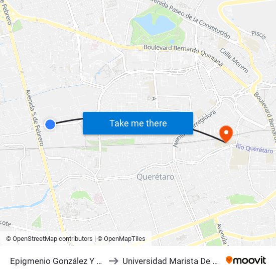 Epigmenio González Y Acceso 3 to Universidad Marista De Querétaro map