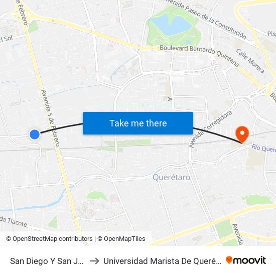 San Diego Y San José to Universidad Marista De Querétaro map