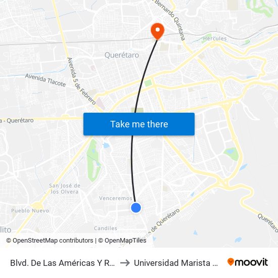 Blvd. De Las Américas Y Río Papaloapan to Universidad Marista De Querétaro map