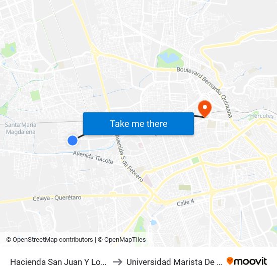 Hacienda San Juan  Y Los Mendoza to Universidad Marista De Querétaro map