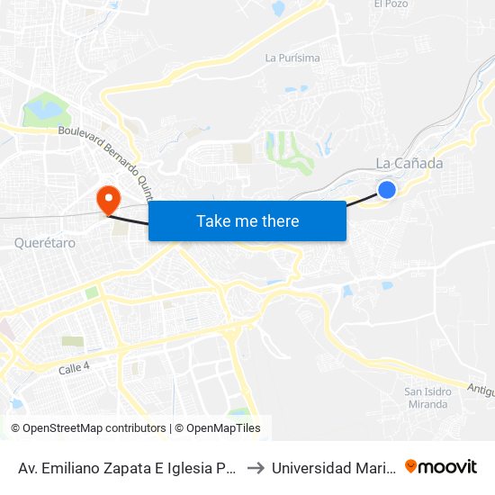 Av. Emiliano Zapata E Iglesia Purisima Concepcion Hercules to Universidad Marista De Querétaro map