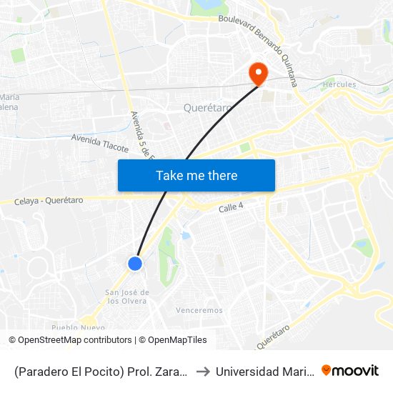 (Paradero El Pocito) Prol. Zaragoza Y Paseo Constituyentes to Universidad Marista De Querétaro map