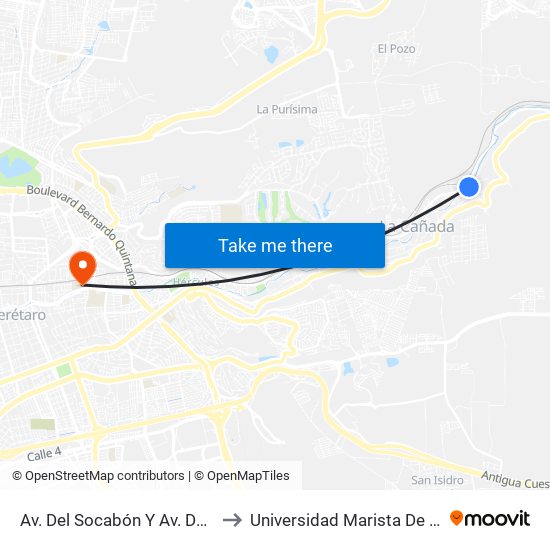 Av. Del Socabón Y Av. Del Marqués to Universidad Marista De Querétaro map
