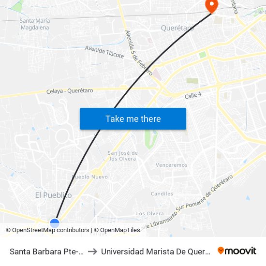 Santa Barbara Pte-Ote to Universidad Marista De Querétaro map