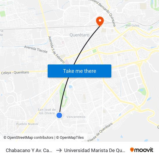 Chabacano Y Av. Candiles to Universidad Marista De Querétaro map