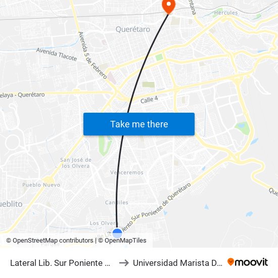 Lateral Lib. Sur Poniente Y Camino Real to Universidad Marista De Querétaro map