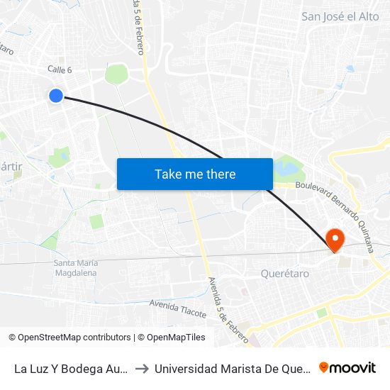 La Luz Y Bodega Aurrera to Universidad Marista De Querétaro map