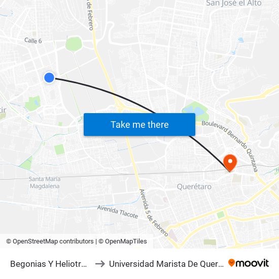 Begonias Y Heliotropos to Universidad Marista De Querétaro map