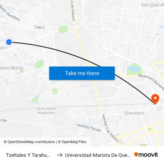 Tzeltales Y Tarahumaras to Universidad Marista De Querétaro map