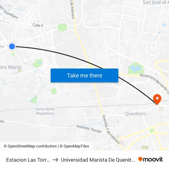 Estacion Las Torres to Universidad Marista De Querétaro map