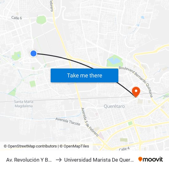 Av. Revolución Y Berlin to Universidad Marista De Querétaro map