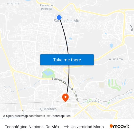Tecnológico Nacional De México Campus Querétaro to Universidad Marista De Querétaro map