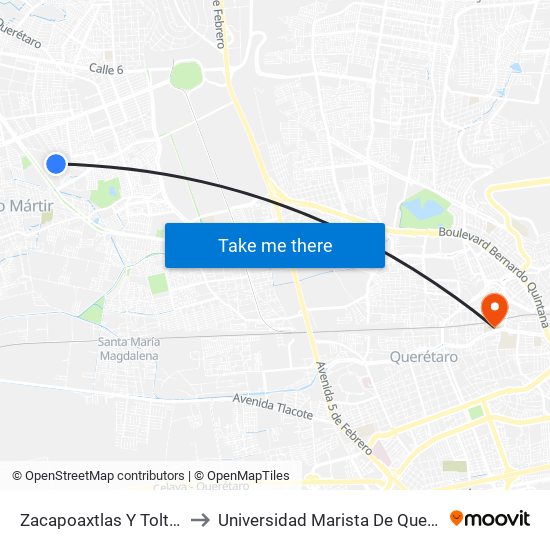 Zacapoaxtlas Y Toltecas to Universidad Marista De Querétaro map