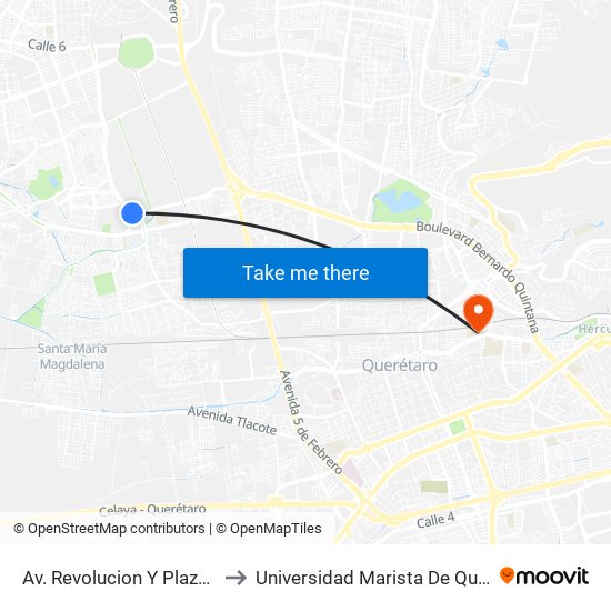Av. Revolucion Y Plaza Patio to Universidad Marista De Querétaro map