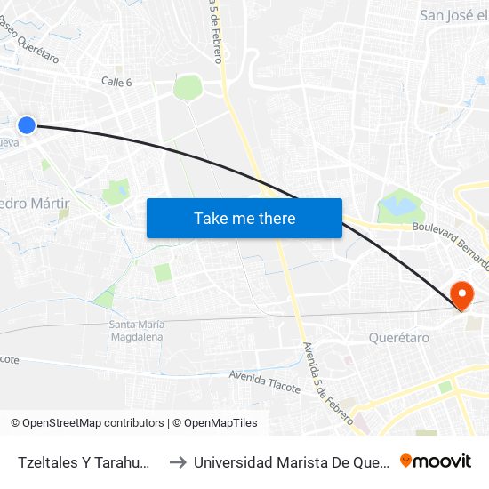 Tzeltales Y Tarahumaras to Universidad Marista De Querétaro map