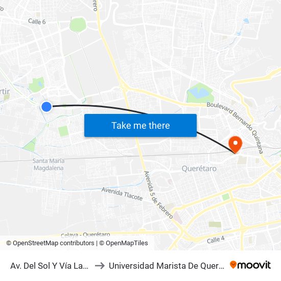 Av. Del Sol Y Vía Lactea to Universidad Marista De Querétaro map