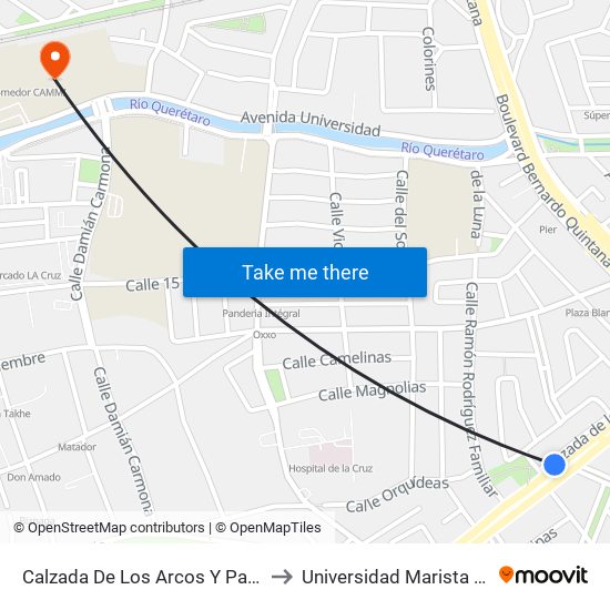 Calzada De Los Arcos Y Palma De Mallorca to Universidad Marista De Querétaro map