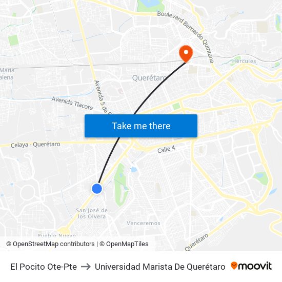 El Pocito Ote-Pte to Universidad Marista De Querétaro map