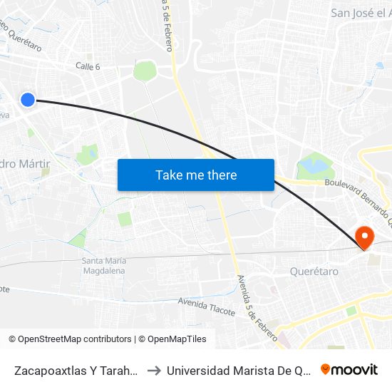 Zacapoaxtlas Y Tarahumaras to Universidad Marista De Querétaro map