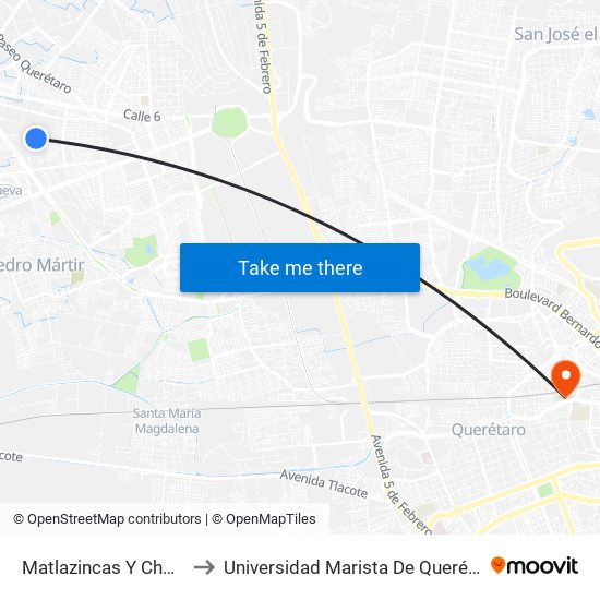 Matlazincas Y Choles to Universidad Marista De Querétaro map