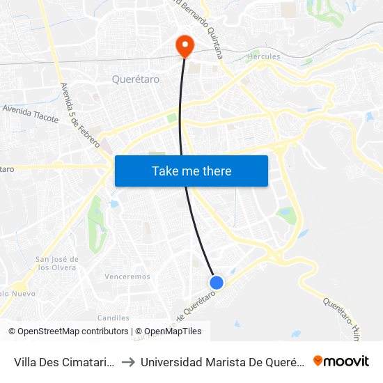 Villa Des Cimatario 1 to Universidad Marista De Querétaro map