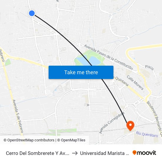 Cerro Del Sombrerete Y Av. Ciprés Europeo to Universidad Marista De Querétaro map