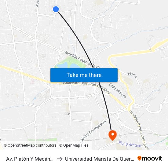 Av. Platón Y Mecánicos to Universidad Marista De Querétaro map