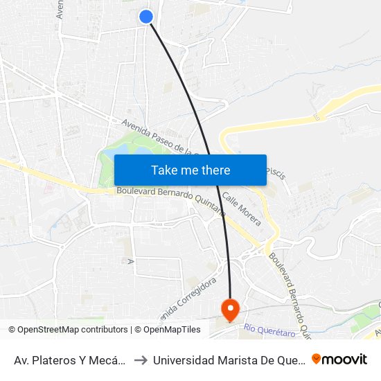 Av. Plateros Y Mecánicos to Universidad Marista De Querétaro map
