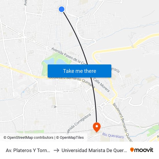 Av. Plateros Y Torneros to Universidad Marista De Querétaro map