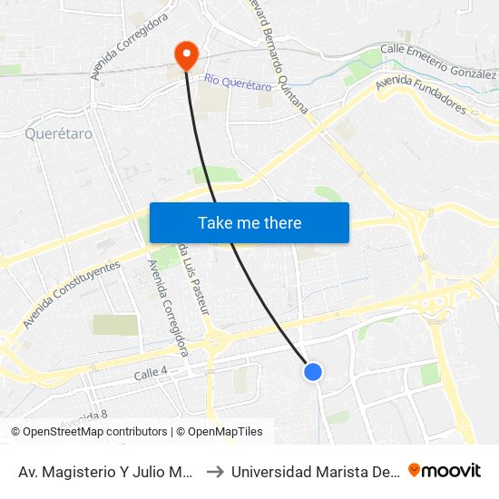 Av. Magisterio  Y Julio Ma. Cervantes to Universidad Marista De Querétaro map