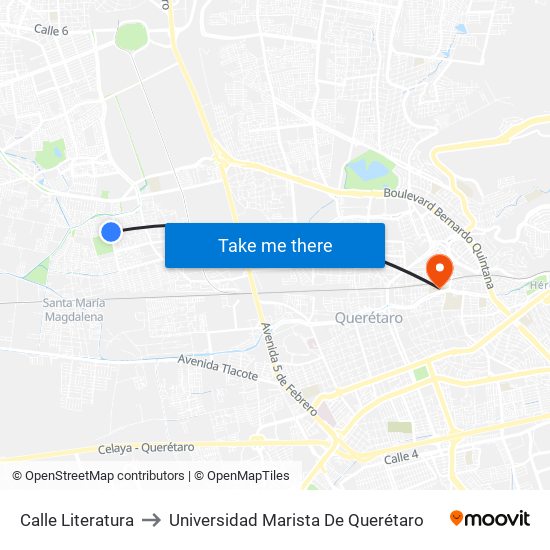 Calle Literatura to Universidad Marista De Querétaro map