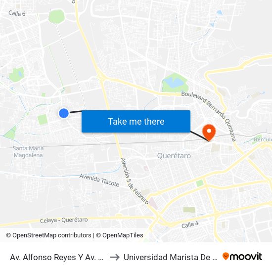 Av. Alfonso Reyes Y Av. Revolucion to Universidad Marista De Querétaro map