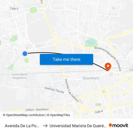 Avenida De La Poesía to Universidad Marista De Querétaro map