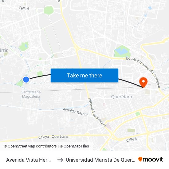 Avenida Vista Hermosa to Universidad Marista De Querétaro map