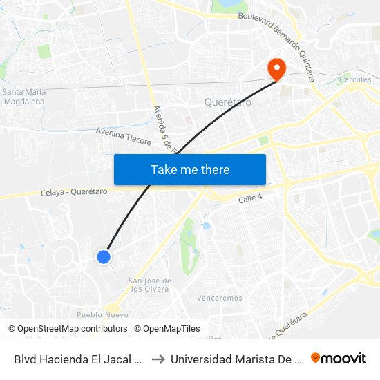 Blvd Hacienda El Jacal Y Walmart to Universidad Marista De Querétaro map