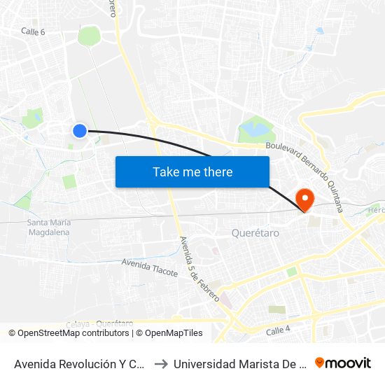 Avenida Revolución Y Calle Geiser to Universidad Marista De Querétaro map