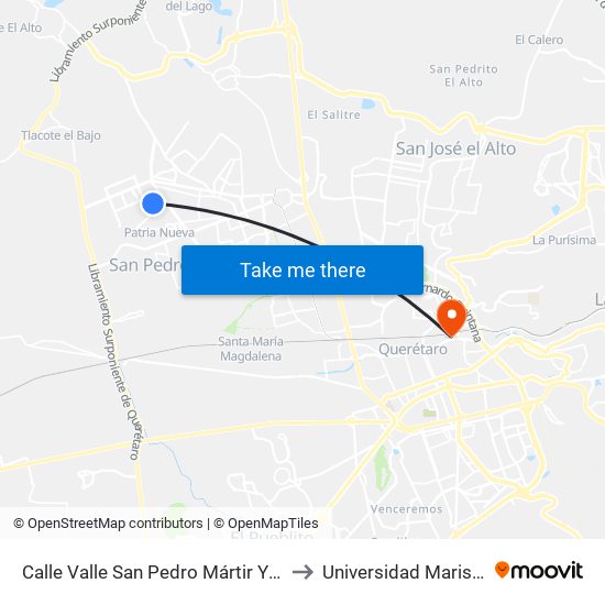 Calle Valle San Pedro Mártir Y Calle Valle De Mompaní to Universidad Marista De Querétaro map