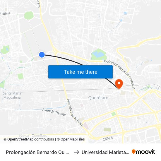 Prolongación Bernardo Quintana Y Calle Física to Universidad Marista De Querétaro map