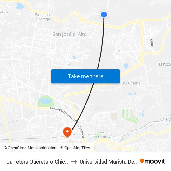 Carretera Querétaro-Chichimequillas to Universidad Marista De Querétaro map