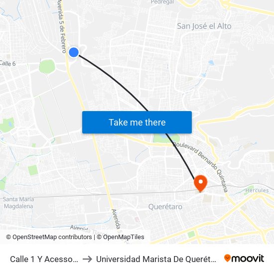 Calle 1 Y Acesso A to Universidad Marista De Querétaro map