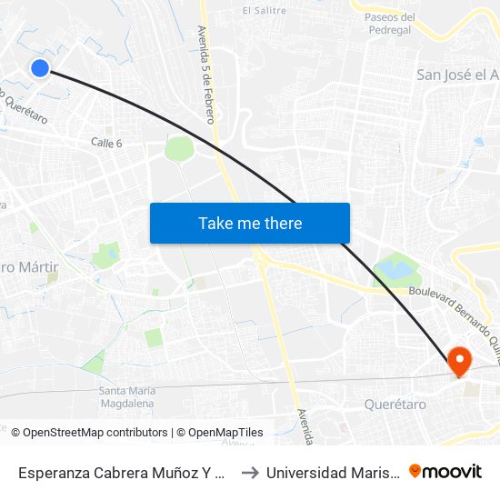 Esperanza Cabrera Muñoz Y Agustin Gonzalez Medina to Universidad Marista De Querétaro map