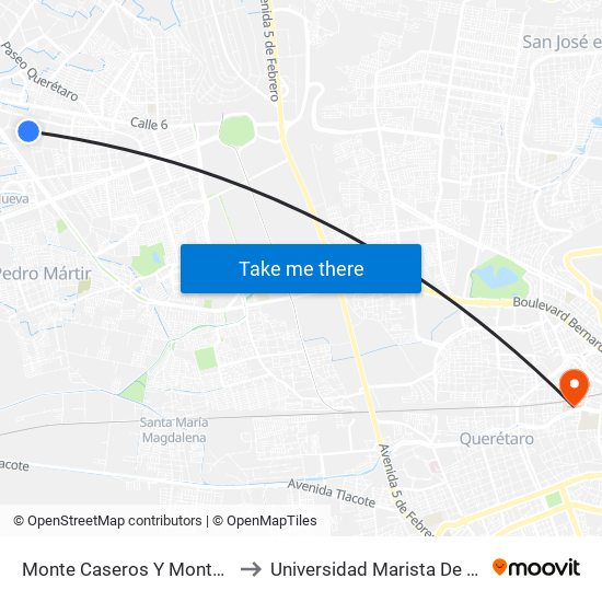 Monte Caseros Y Monte Parnaso to Universidad Marista De Querétaro map