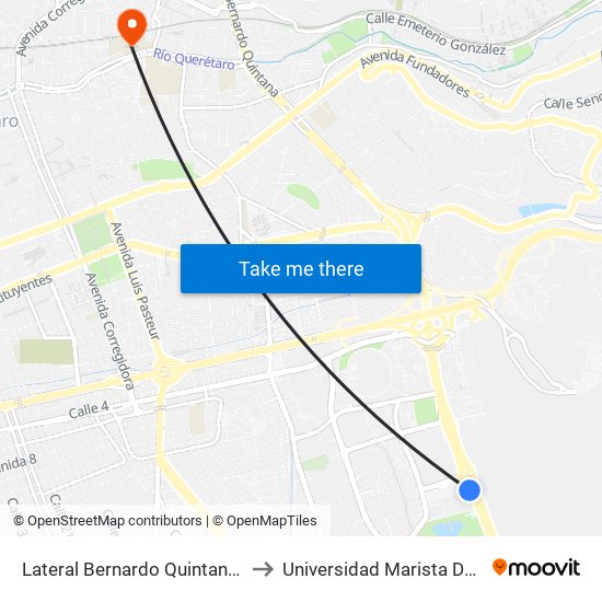 Lateral Bernardo Quintana (Chedraui) to Universidad Marista De Querétaro map