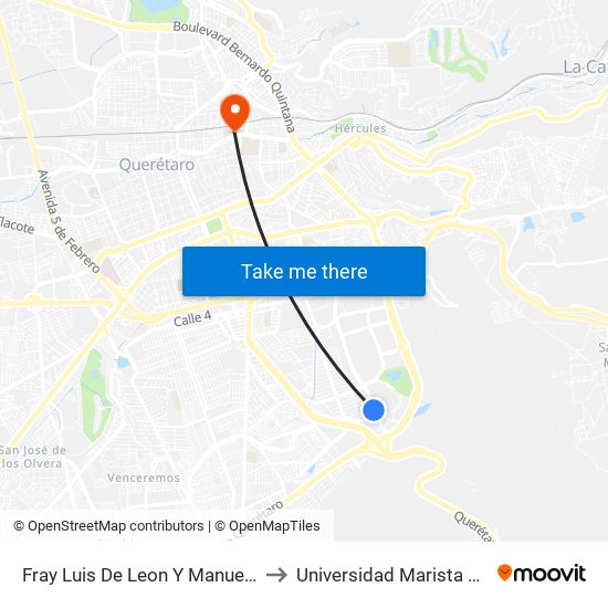 Fray Luis De Leon Y Manuel Gomez Morin to Universidad Marista De Querétaro map